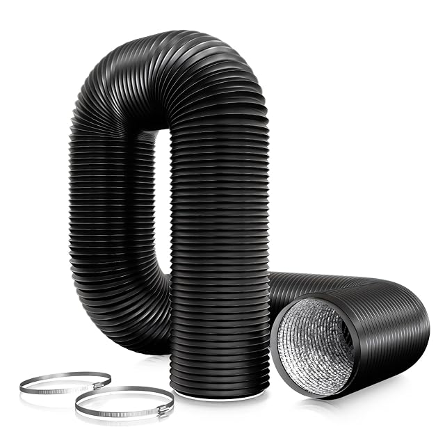Tubo di scarico flessibile nero Aygrochy da 150 mm con due fascette in acciaio inossidabile