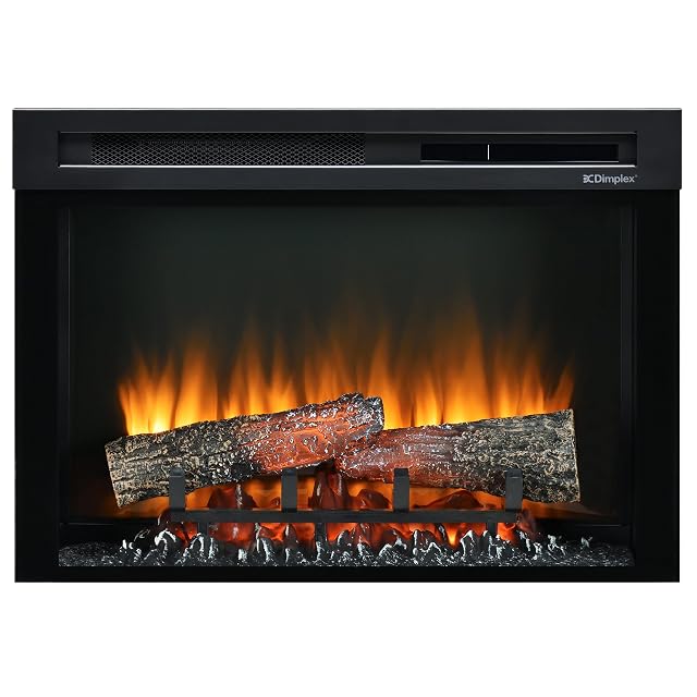 Inserto per caminetto elettrico Dimplex XHD26 incassato in un ritaglio in una parete attrezzata