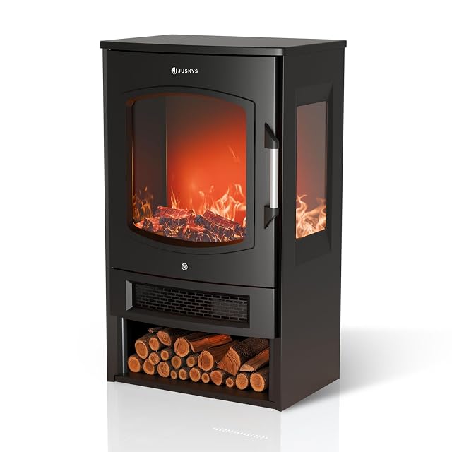 Stufa elettrica indipendente Juskys 1800W con effetto fiamma LED