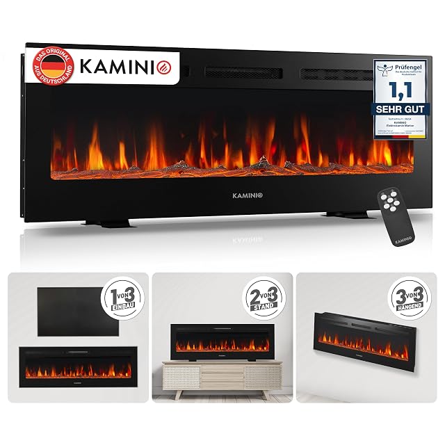Caminetto elettrico KAMINIO Marlon Pro 50 mostrato incassato in una rientranza a parete