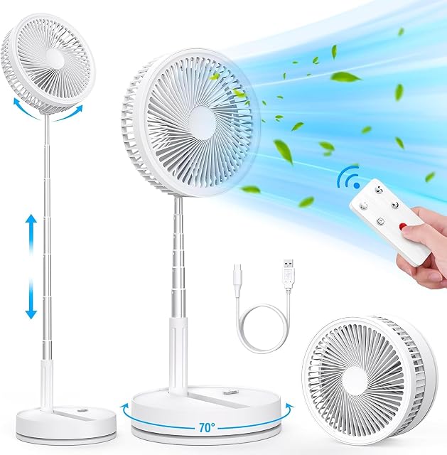 Ventilatore a piantana pieghevole a batteria LIPETY F9, esteso alla sua altezza massima