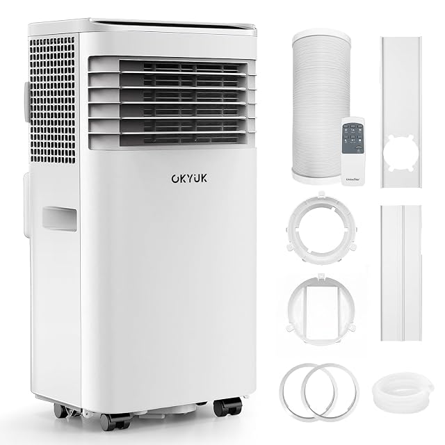 Climatizzatore portatile Okyuk SKYR-1A07 con display LED e kit di installazione per finestra