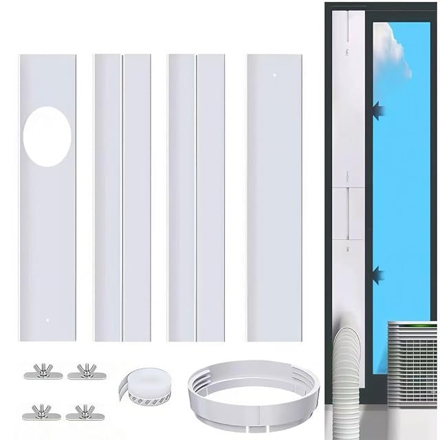 Kit pannello finestra regolabile in PVC RIRIDAMAI con un'apertura per tubo di scarico da 150mm