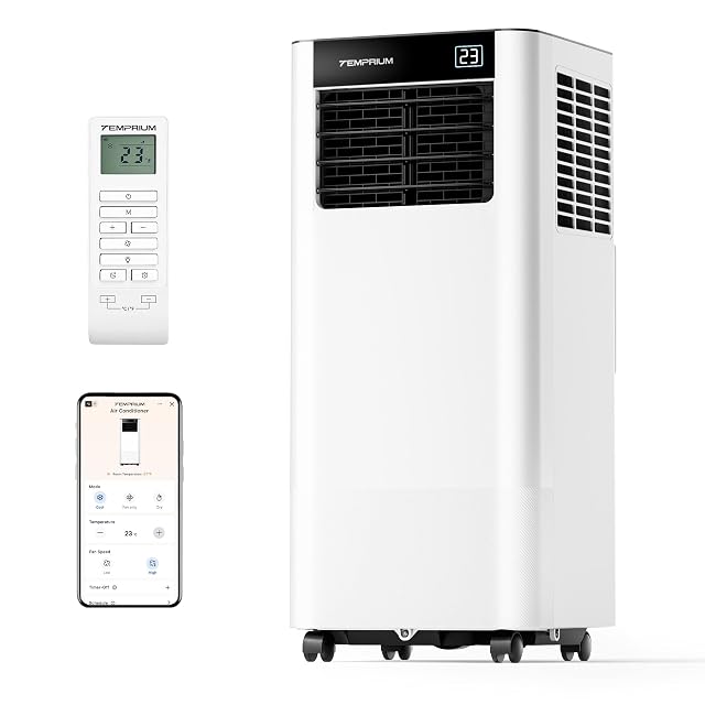 Climatizzatore portatile Temprium YPK11S-07C con pannello di controllo digitale e tubo di scarico per finestra